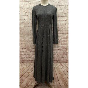 VTG 70s Koos van den Akker Maxi Dress Elegant Long Gray Silver Metallic Shimmer